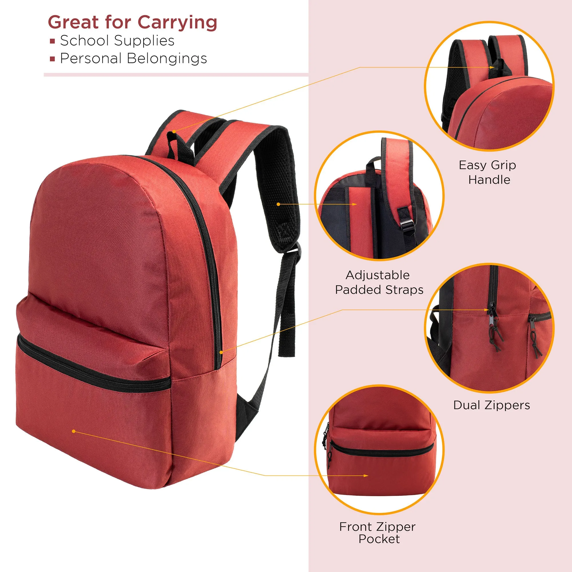 12 17" Classic Backpacks in 12 Assorted Colors & Your Choice of 12 Bulk Hygiene Kits - Wholesale Care Package: Homeless, Emergency, Charity