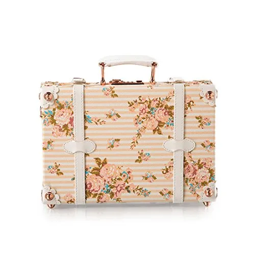 13 Inch Pu Leather Small Suitcase Floral Decorative Box With Straps For Women