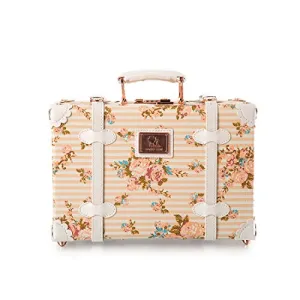 13 Inch Pu Leather Small Suitcase Floral Decorative Box With Straps For Women