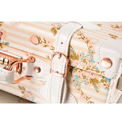 13 Inch Pu Leather Small Suitcase Floral Decorative Box With Straps For Women