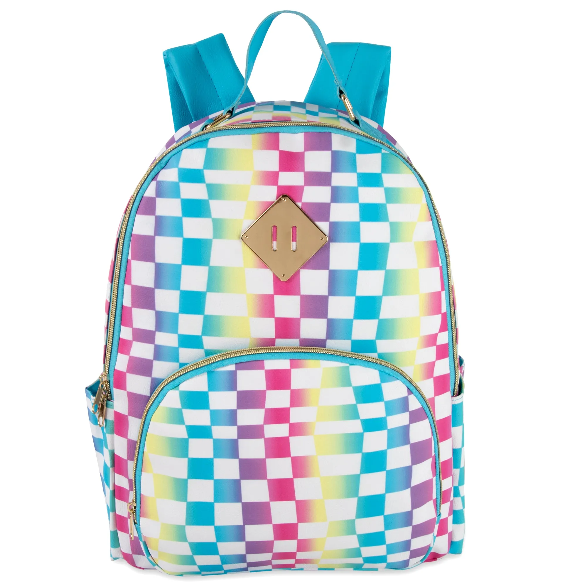 17-Inch Printed Vinyl Backpack - Rainbow Checkered