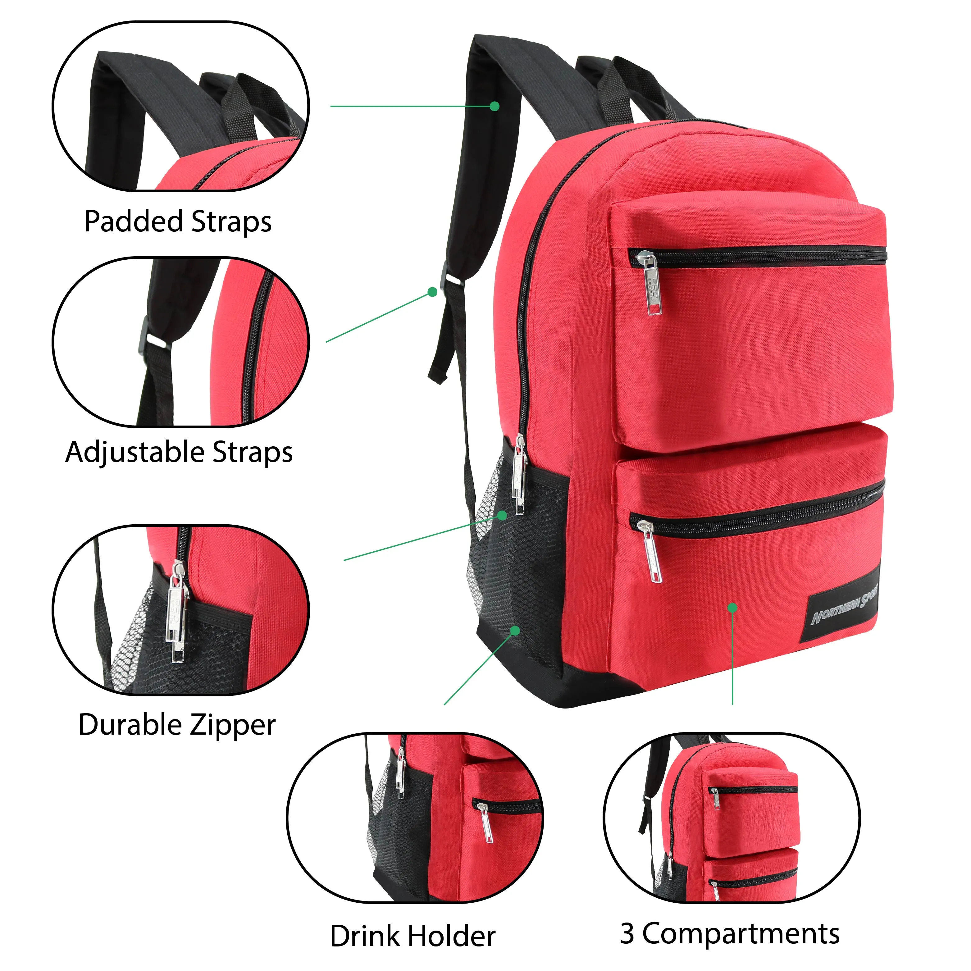 17" Deluxe Wholesale Backpack in Assorted Colors- Bulk Case of 24