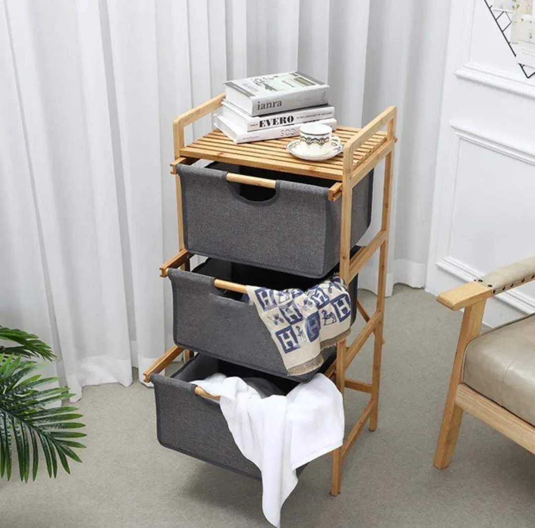 3 in 1 pullout Drawers organizer rack with Bamboo Frame*