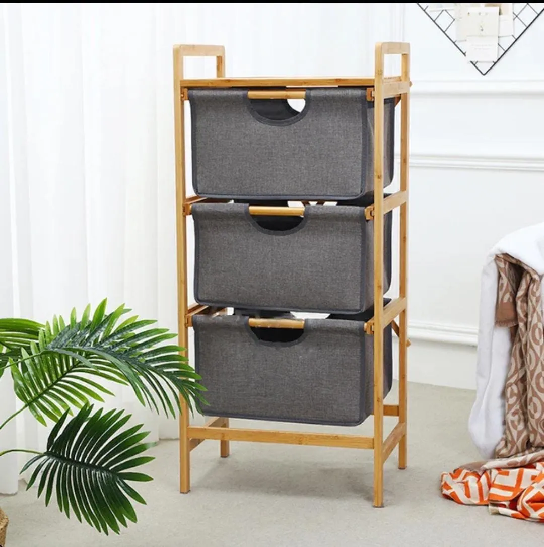 3 in 1 pullout Drawers organizer rack with Bamboo Frame*