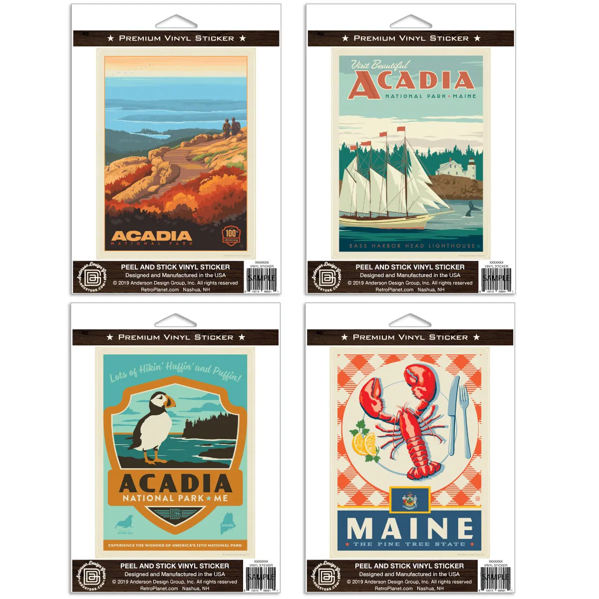 Acadia National Park Maine Vinyl Sticker Set Of 4