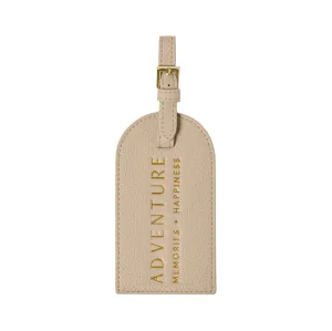 'Adventure, Memories, Happiness' Sentiment Luggage Tag | Light Taupe