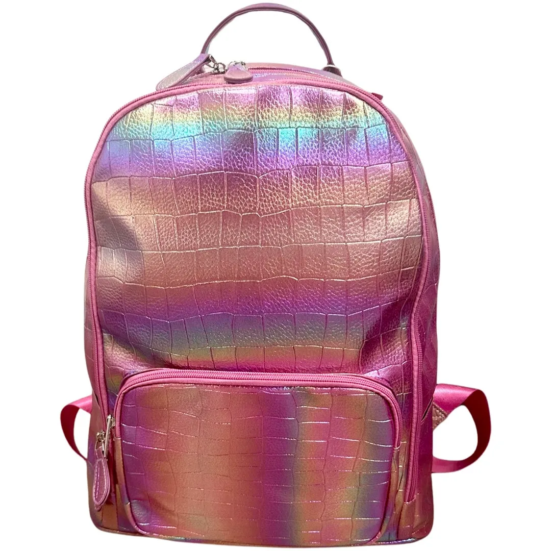 Bari Lynn Rainbow Croc Inspired Backpack - Fuchsia