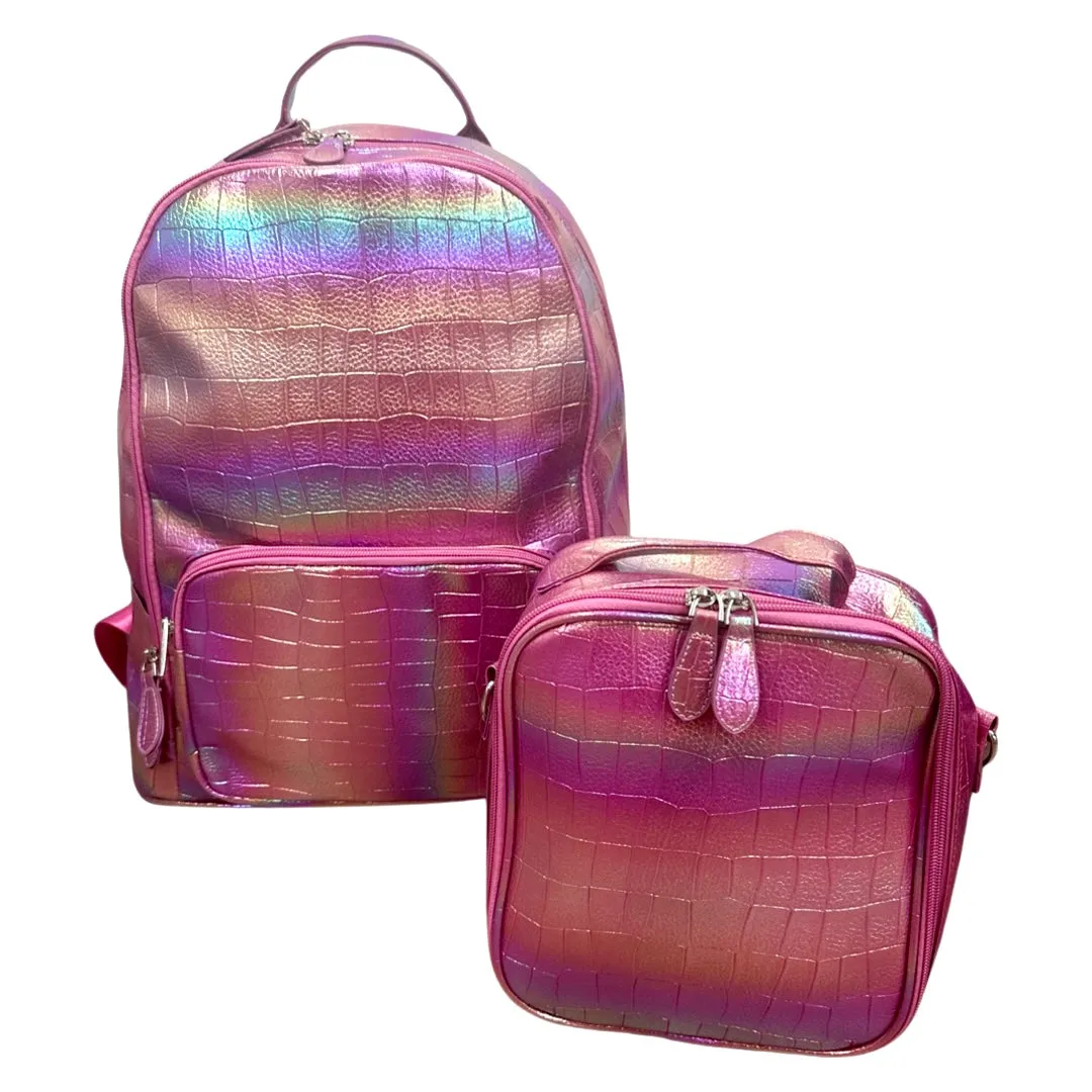 Bari Lynn Rainbow Croc Inspired Backpack - Fuchsia