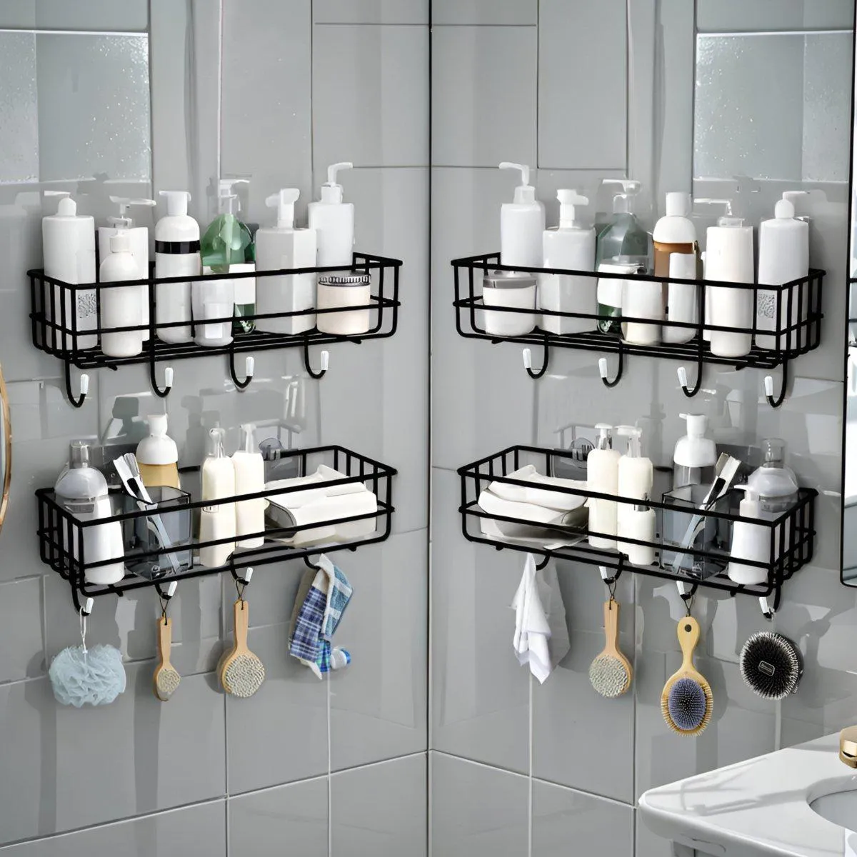 Bathroom Shelves Kitchen Multipurpose Rack with 4 Hook