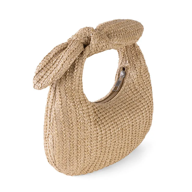 Bow Style Straw Clutch Handbag