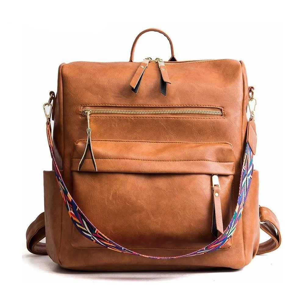 ChicLeather Zipper School Shoulder Backpack