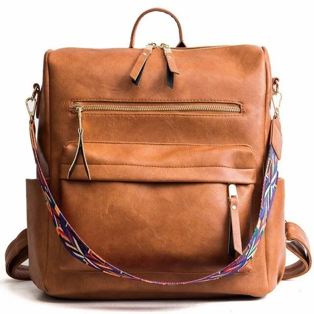 ChicLeather Zipper School Shoulder Backpack