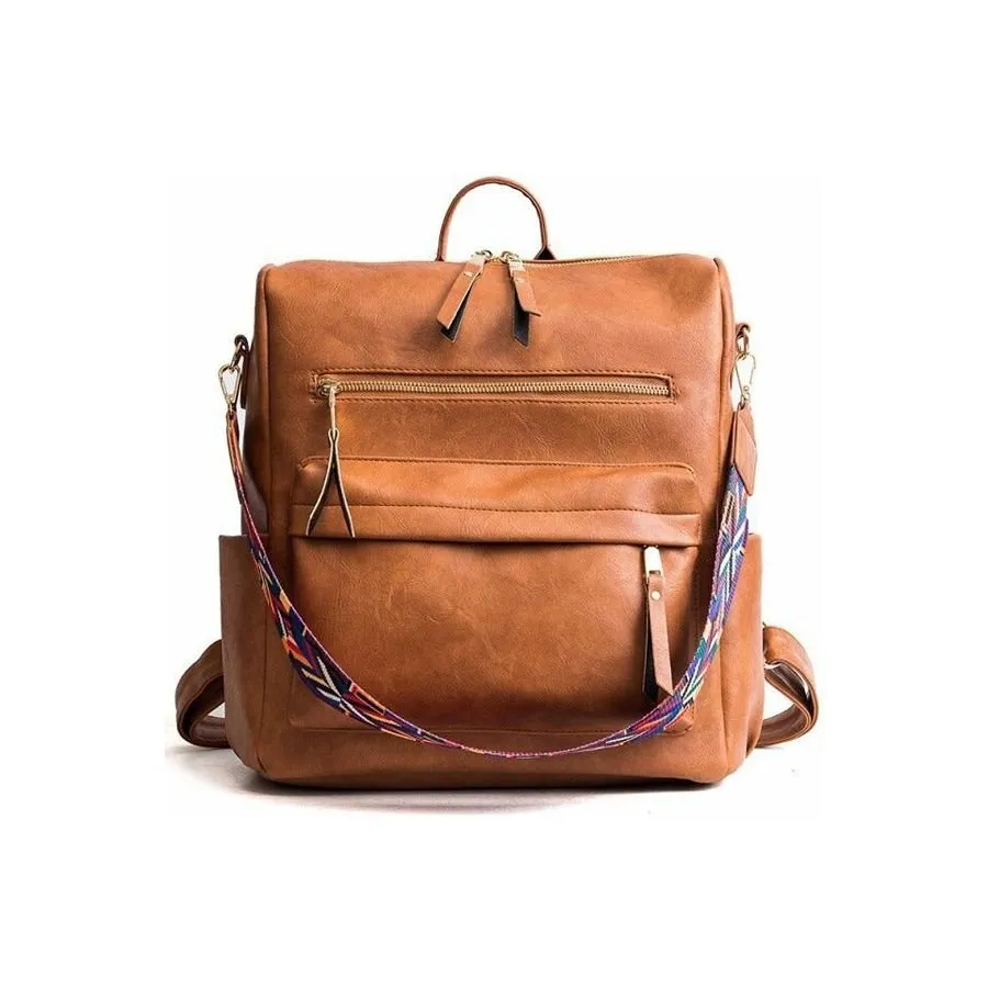 ChicLeather Zipper School Shoulder Backpack