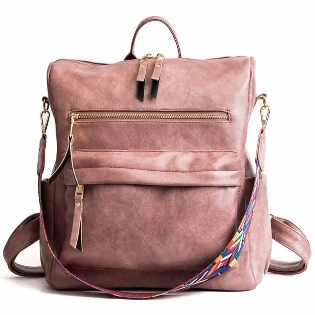 ChicLeather Zipper School Shoulder Backpack