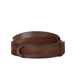 Cloudy Suede No-Buckle Belt in Burnt Brown