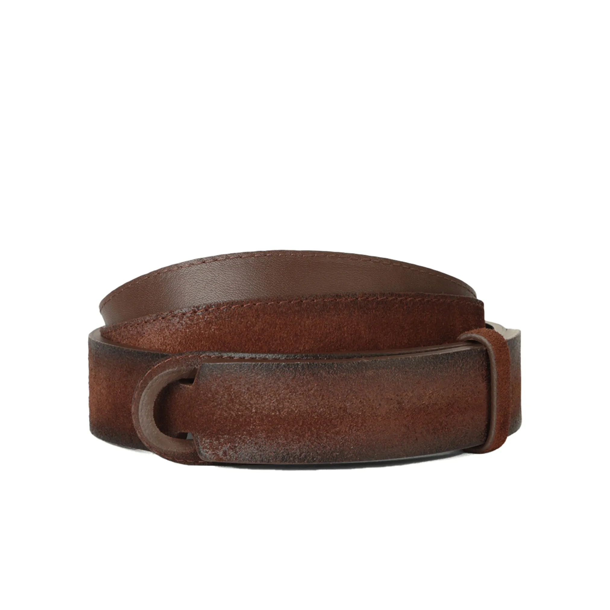 Cloudy Suede No-Buckle Belt in Burnt Brown