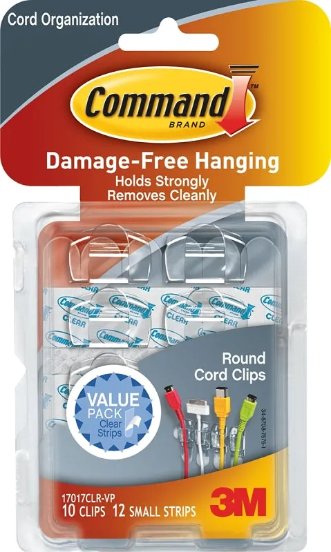 Command 17017CLR-VP Cord Clip, Plastic, Transparent :CD 10: QUANTITY: 4