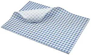 Genware PN1487LGB Greaseproof Paper Blue Gingham Print 35 x 25cm