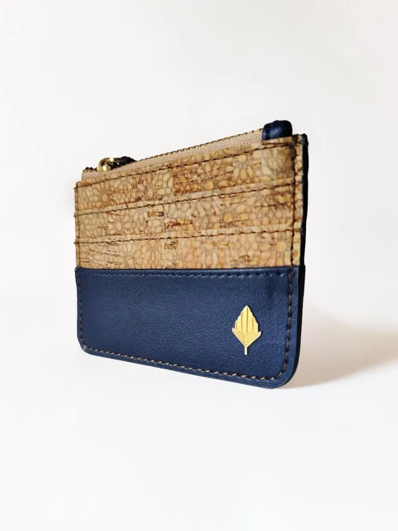 Iris- Apple leather & cork cardholder (Navy Blue)