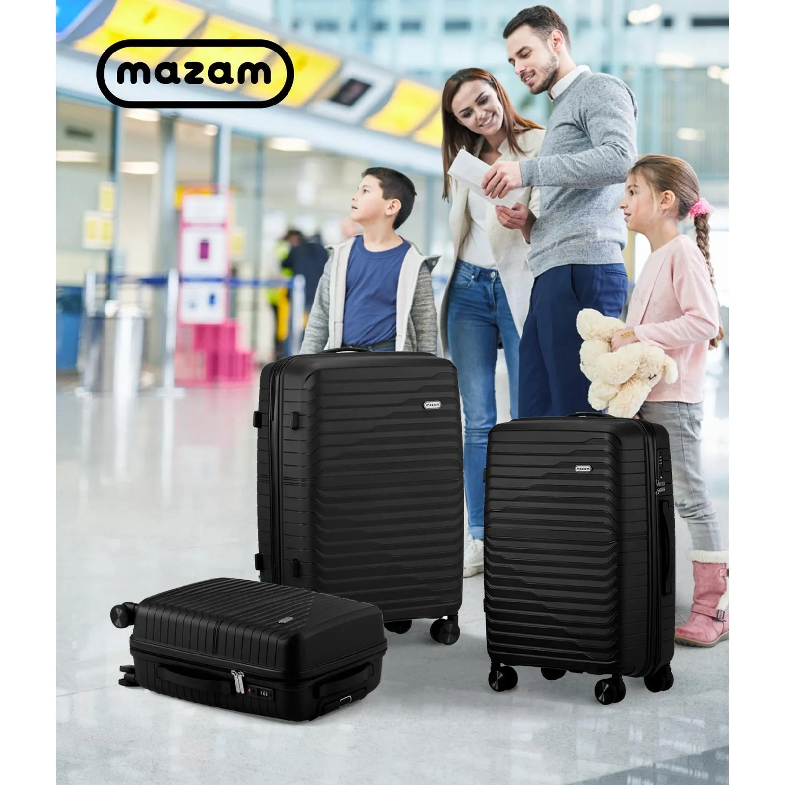 Mazam 3PCS Luggage Suitcase Trolley Set Travel TSA Lock Storage Black PP Case