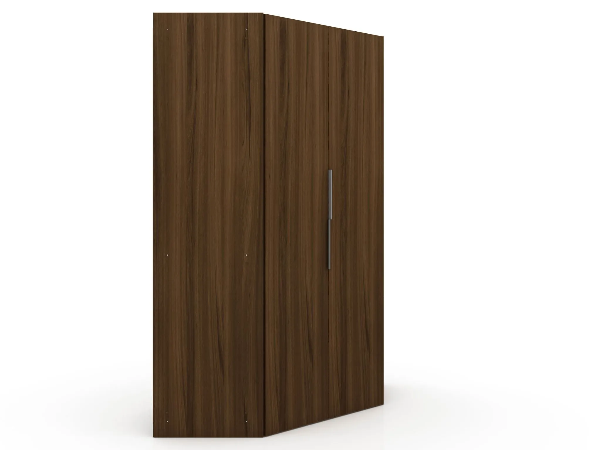 Mulberry 2.0 Modern Corner Wardrobe Closet with 2 Hanging Rods in Brown