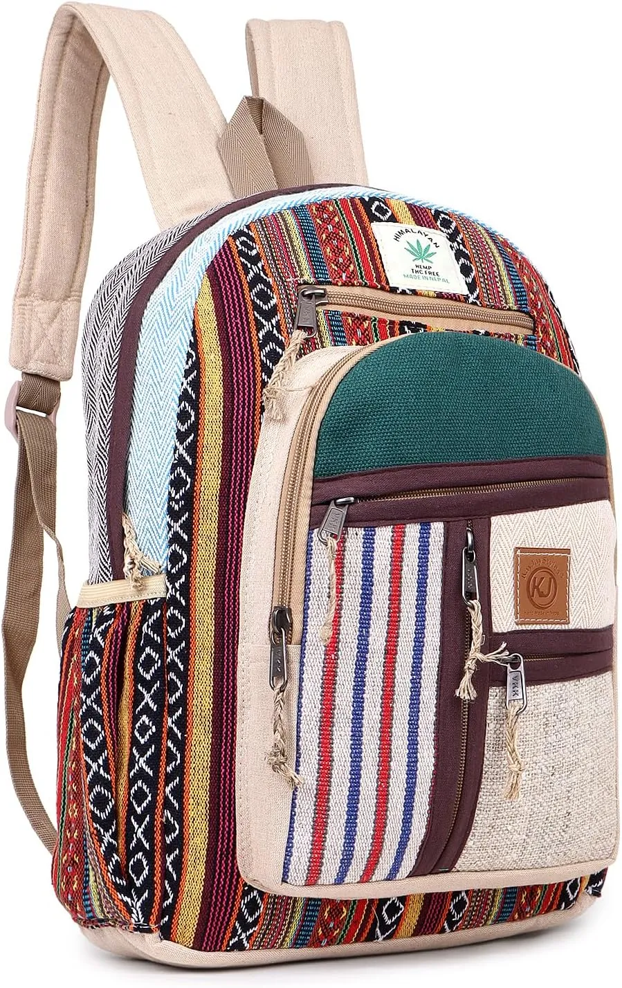 Natural Handmade Large Multi Pocket Hemp Backpack