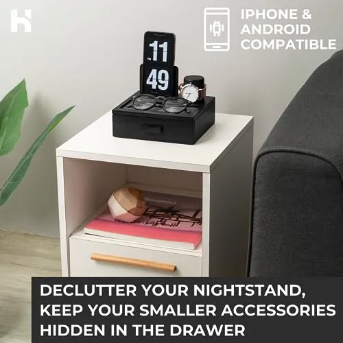 Nightstand Organizer for Men Wood Phone Docking Station to Charge Your Phone