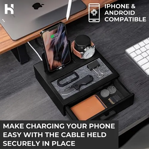 Nightstand Organizer for Men Wood Phone Docking Station to Charge Your Phone