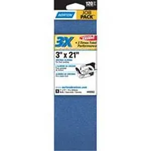 Norton 49262 Sanding Belt, 3 in W, 21 in L, 120 Grit, Very Fine, Zirconia Aluminum Abrasive :PK  5: QUANTITY: 1