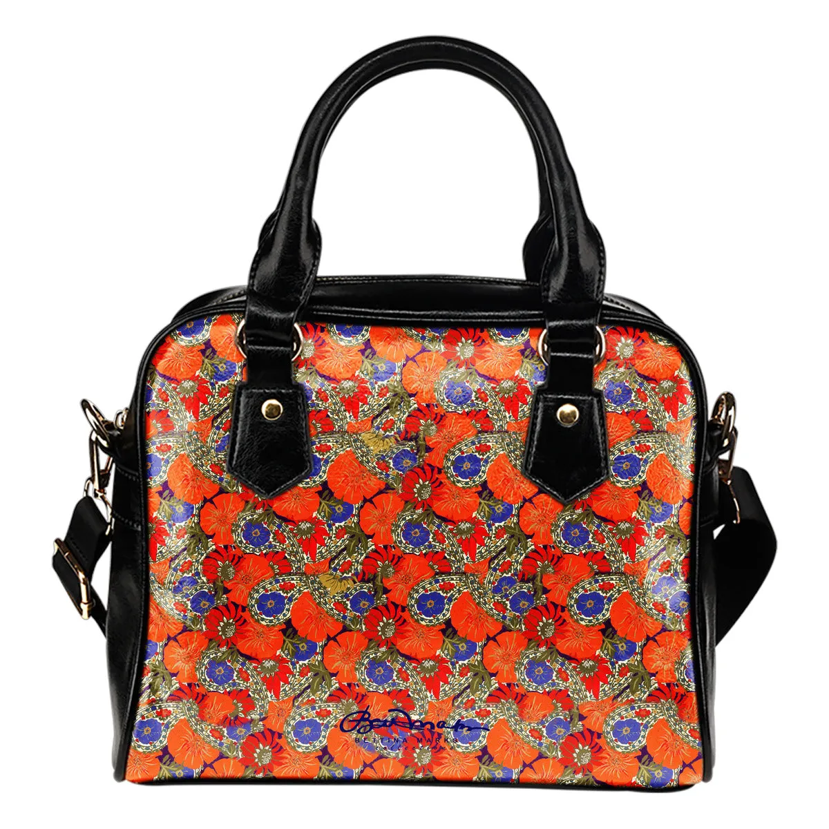 Orange Paisley Hand Bag w Shoulder Strap