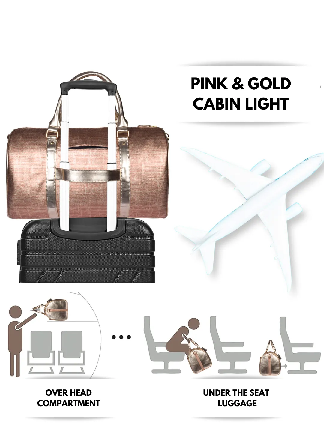 Pink & Gold Cabin Bag with Toiletry Kit - Carry on Luggage