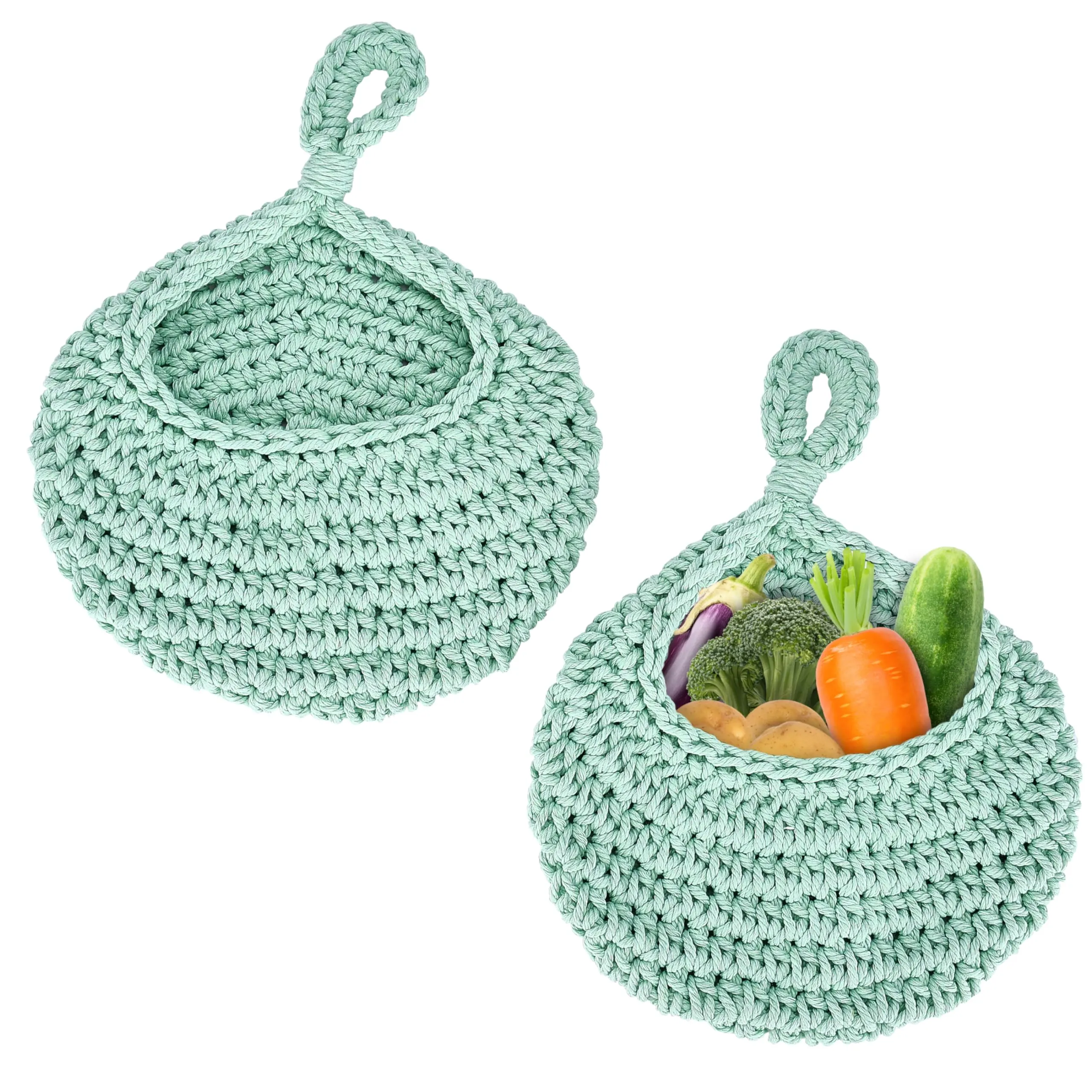 Rolas Trading Hanging Fruit Basket For Kitchen - Handwoven Jute Wall Baskets