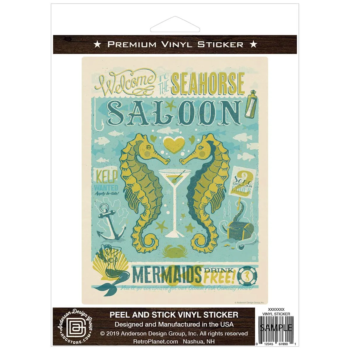 Seahorse Saloon Mermaids Drink Free Vinyl Sticker