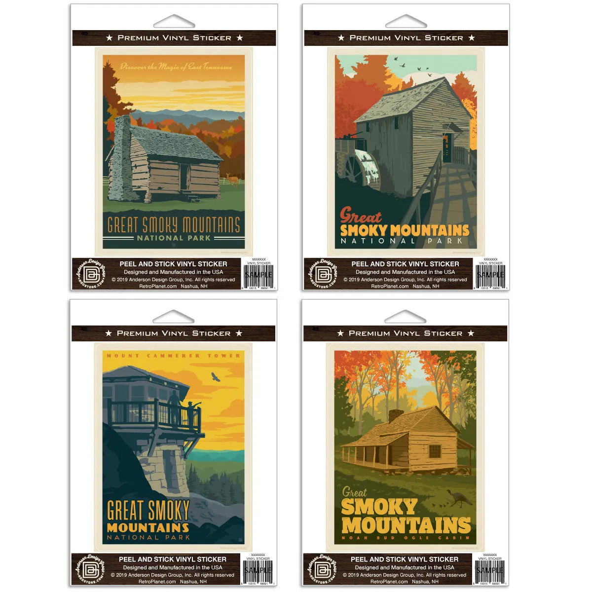 Smoky Mountains Natl Park Cabins Vinyl Sticker Set Of 4