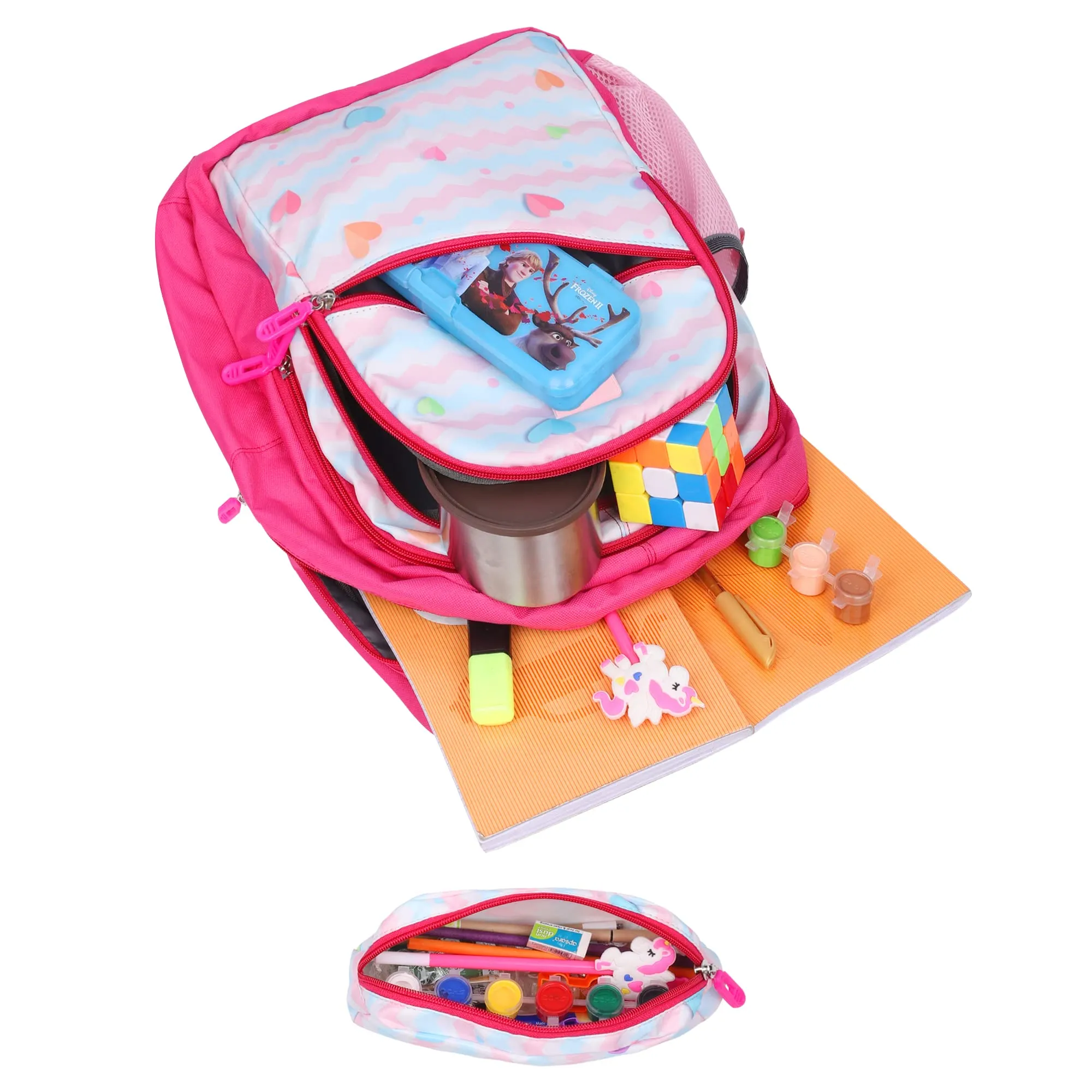 THE CLOWNFISH Brainbox Series Printed Polyester 30 L Standard Backpack With Pencil/Staionery Pouch School Bag Front Cross Zip Pocket Daypack Picnic Bag For Boys & Girls, Age 8-10 Years (Blush Pink)